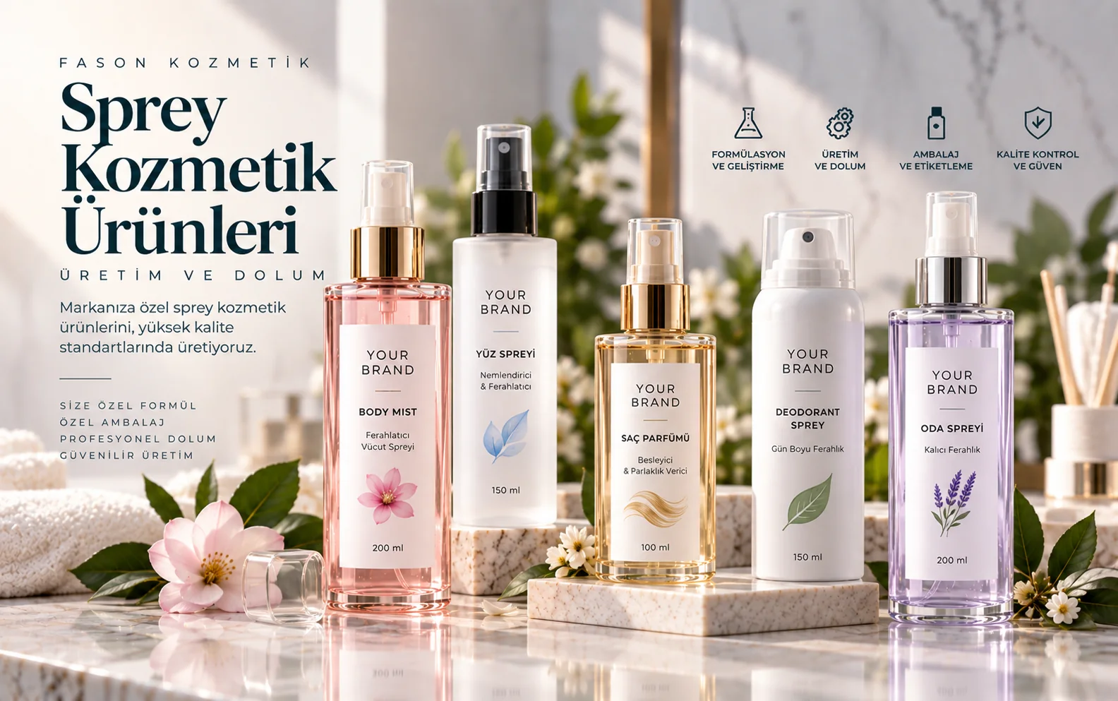 Fason üretim için sprey kozmetik ürünleri